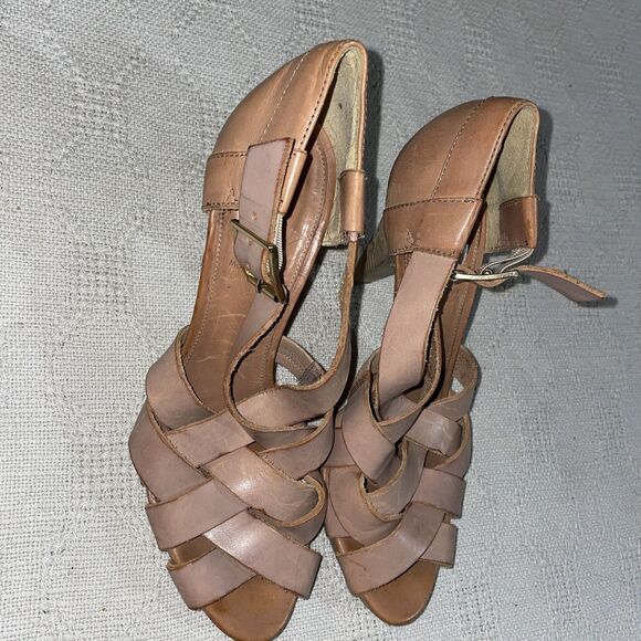 J. Crew Italy Women’s Weave Toe Heels Size 9 M Beige Leather Going Out Party - Picture 4 of 12